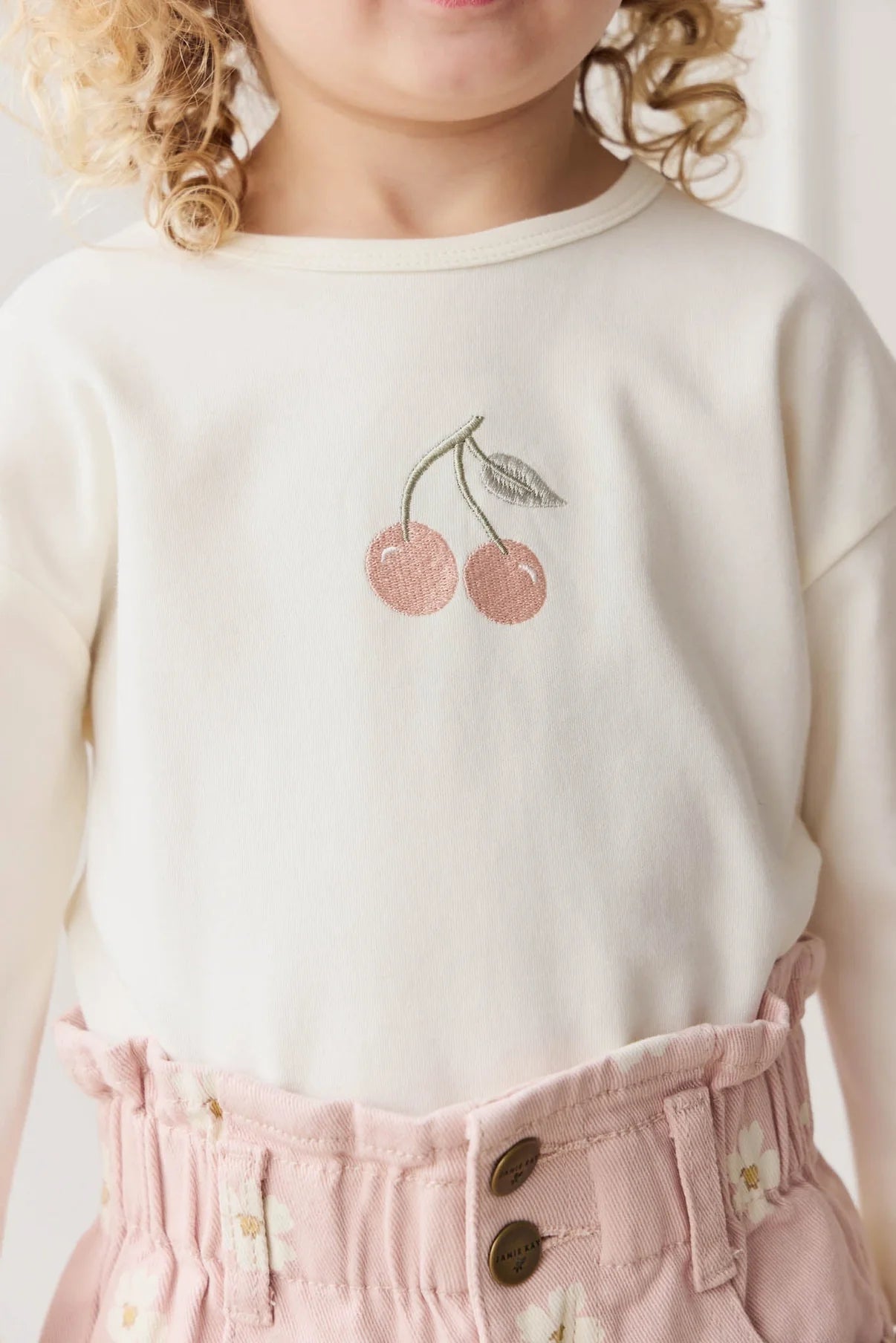 Pima Cotton Arnold Long Sleeve Top / Parchment Petite Cherry