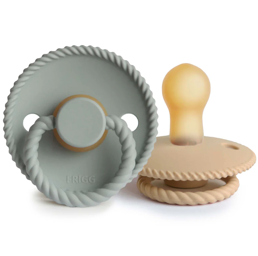 FRIGG Rope Natural Rubber Pacifier 2-Pack | Sage/Croissant (0-6 months)