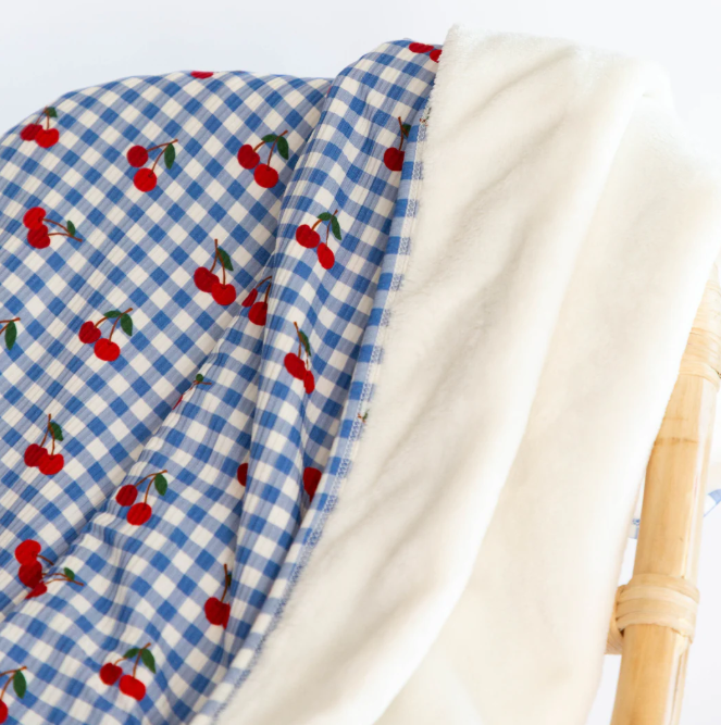 Vintage Cherries Small Ribbed Youth Blanket