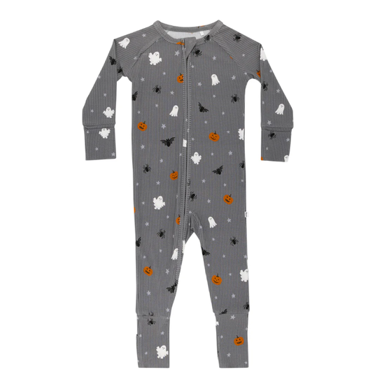 Halloween Boo Crew Small Ribbed Zip Romper