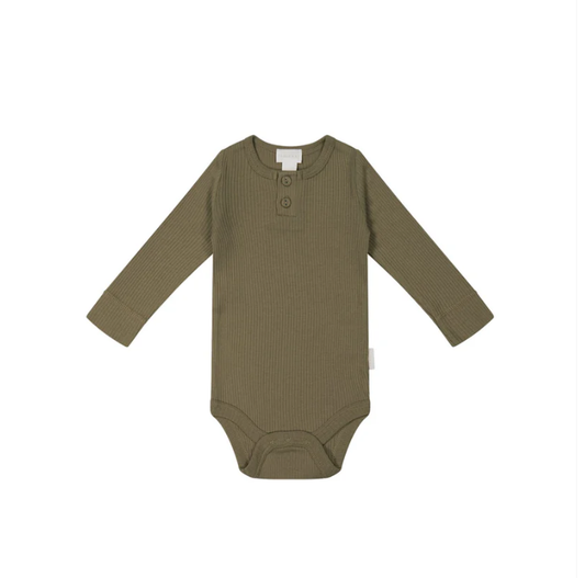 Organic Cotton Modal Long Sleeve Bodysuit - Fir Bark