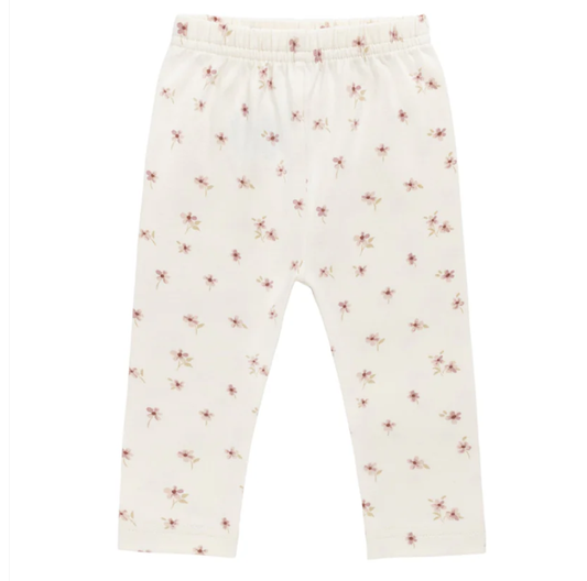 Organic Cotton Everyday Legging - Simple Flowers Egret
