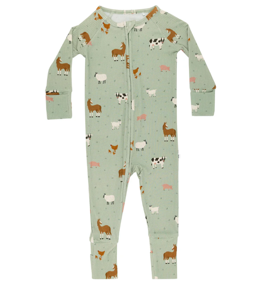 Farm Animals Small Ribbed Zip Romper