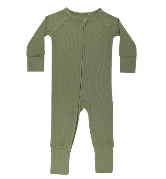 Olive Small Ribbed Zip Romper