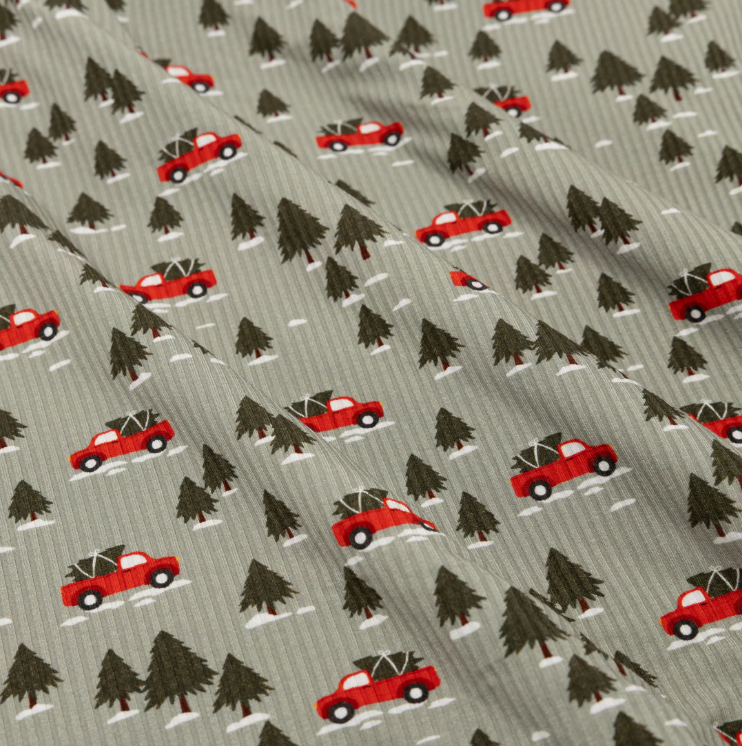 Red Christmas Trucks Small Ribbed Zip Romper