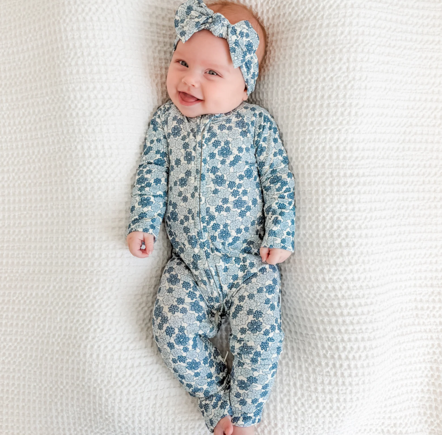 Bluebell Blossoms Small Ribbed Zip Romper