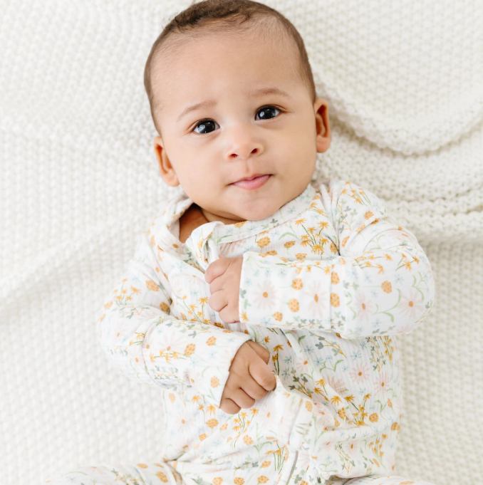 Whimsical Floral Small Ribbed Zip Romper