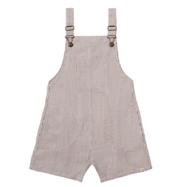 Galleon Woven Buckle Overalls | Brown & White Seersucker
