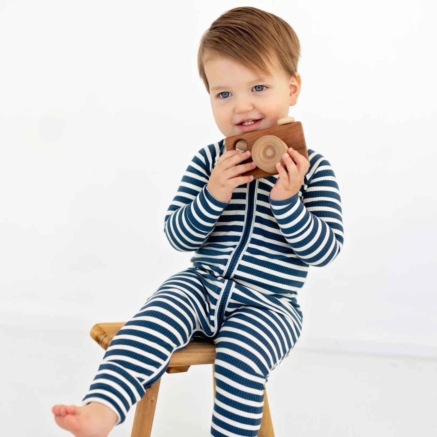 Nautical Blue Stripe Small Ribbed Zip Romper