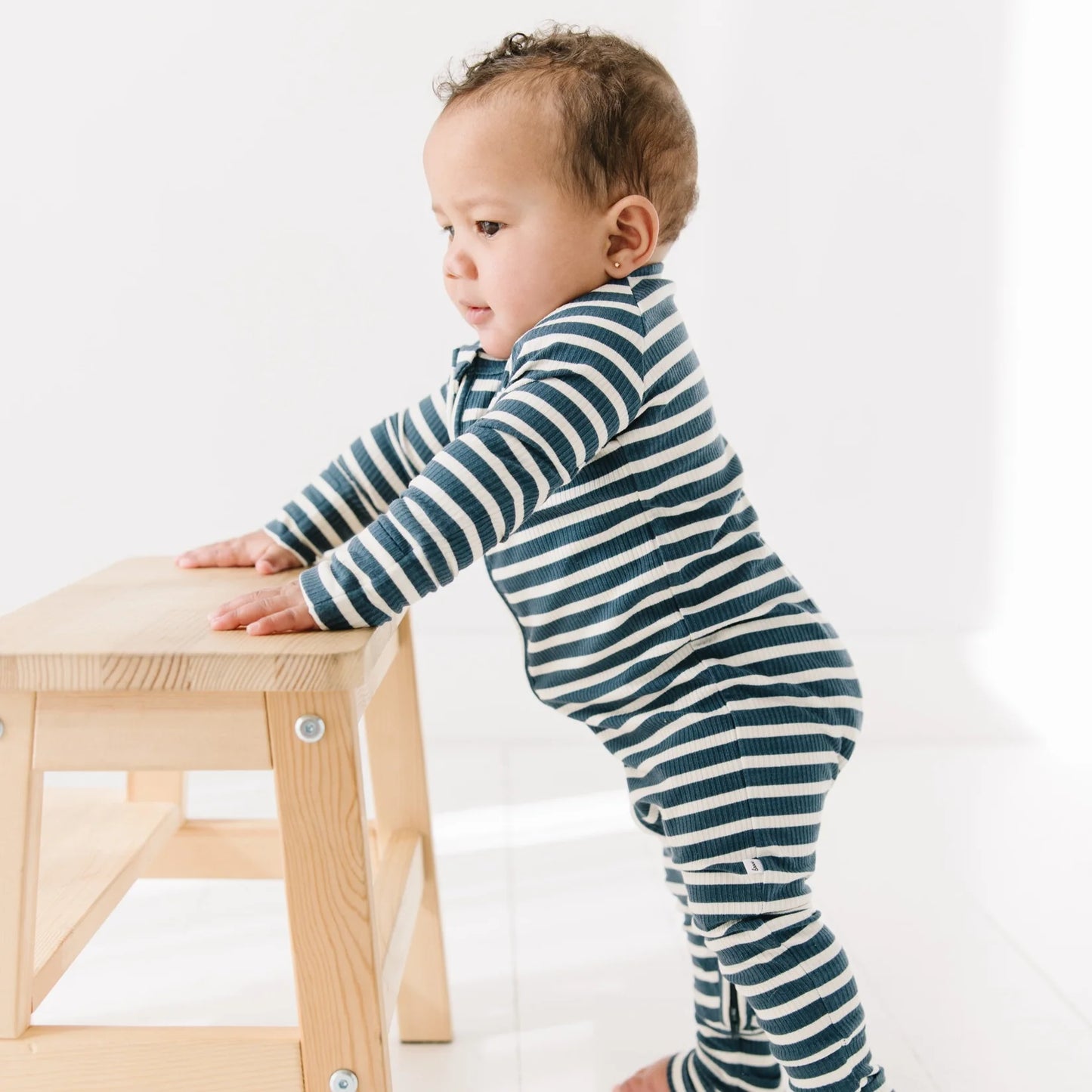 Nautical Blue Stripe Small Ribbed Zip Romper