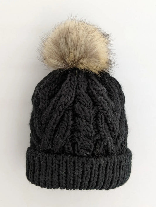 Black Pop Pom Pom Beanie  Hat