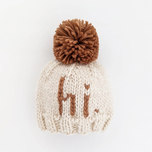 Hi. Pecan Hand Knit Beanie Hat