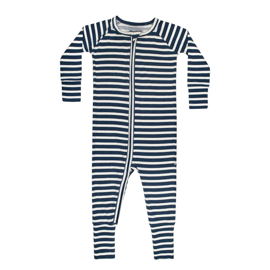 Nautical Blue Stripe Small Ribbed Zip Romper