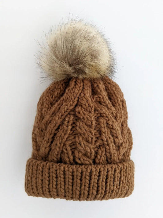 Pecan Pop Pom Pom Beanie Hat