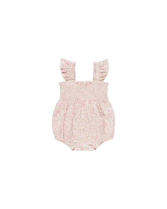 Smocked Ruffle Sleeve Romper | | Pink Blossom