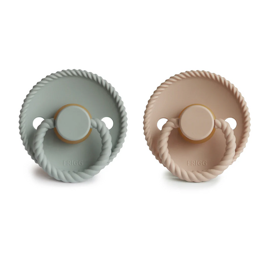 FRIGG Rope Natural Rubber Pacifier 2-Pack | Sage/Croissant (0-6 months)