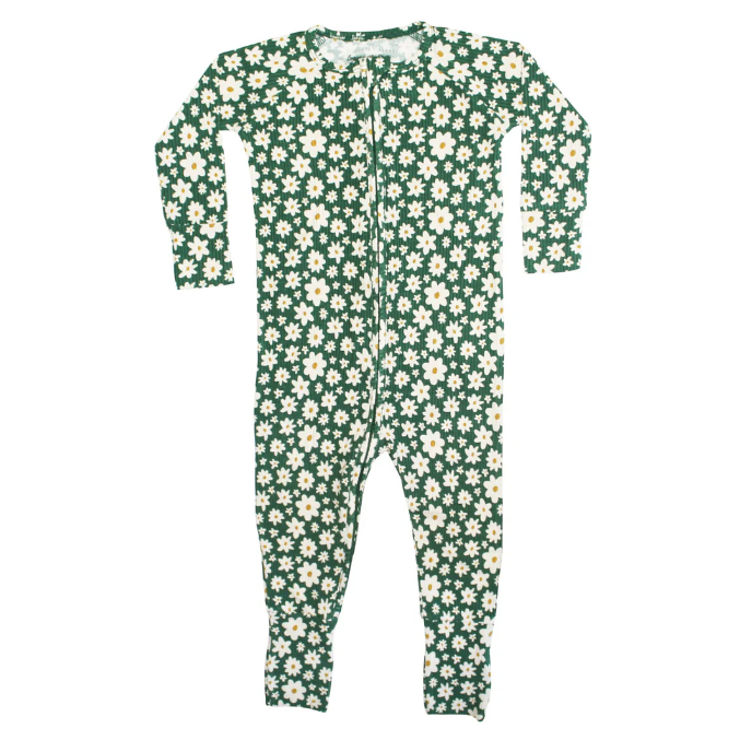 Green Floral Ribbed Zip Romper