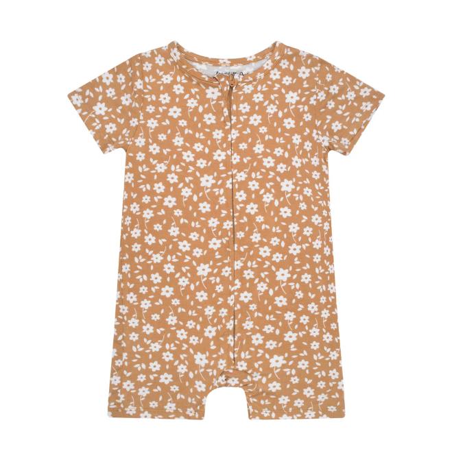 Camel Floral Summer Zip Romper