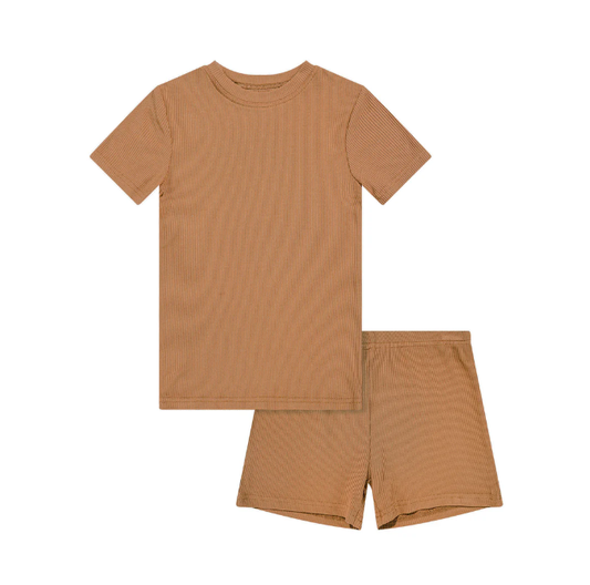 Camel Small Ribbed Shorts Two-Piece Set