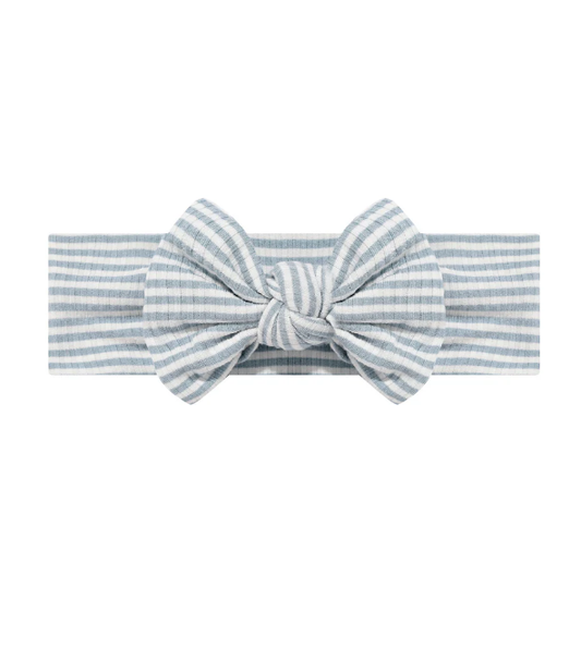 Blue Small Stripe Ribbed Bow