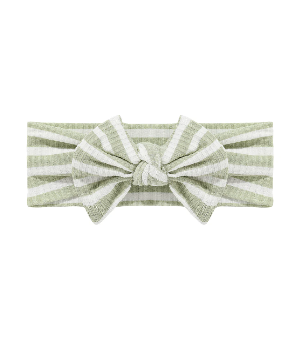 Sage Stripe Ribbed Bow