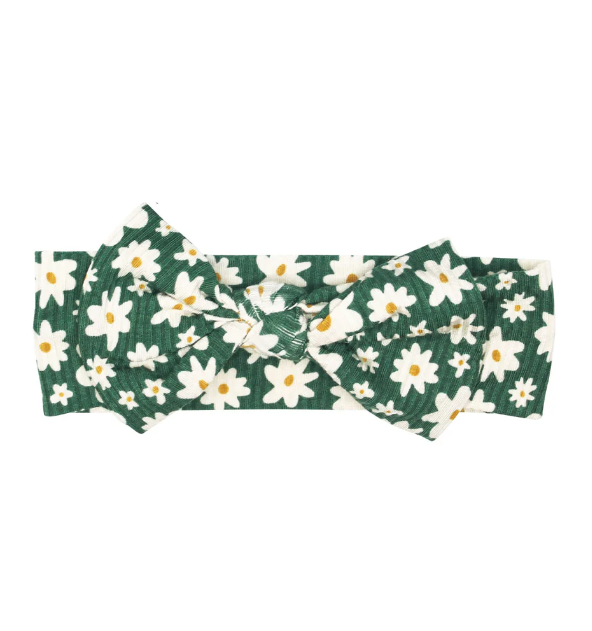 Green Floral Ribbed Bow