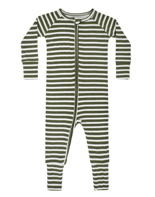 Pine Green Big Stripe Zip Romper