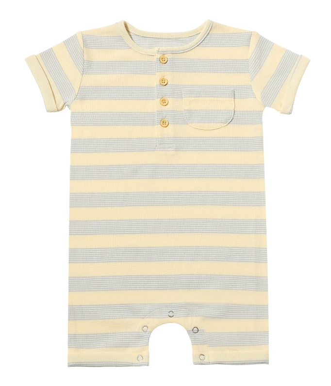 Martingale Henley Romper | Grey & Cream Stripe