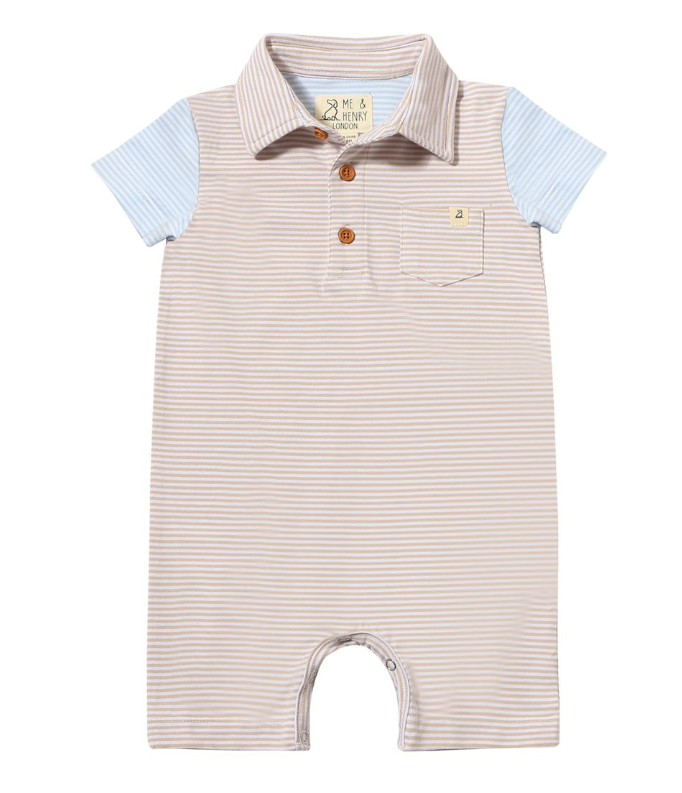 Saltash Polo Romper | Beige & Sky