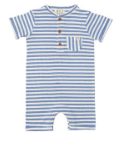 Camborne Henley Romper | Blue White Stripe Ribbed