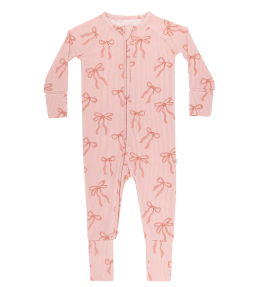 Coquette Bows Small Ribbed Zip Romper