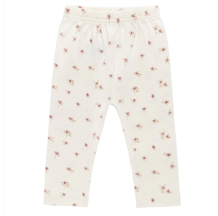 Organic Cotton Everyday Legging - Simple Flowers Egret