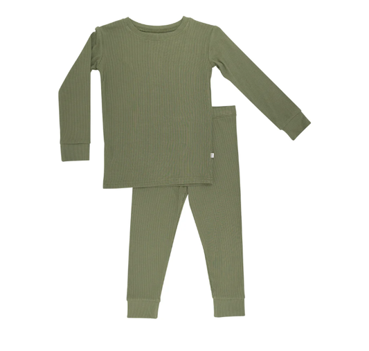 Olive Small Ribbed Two-Piece Set