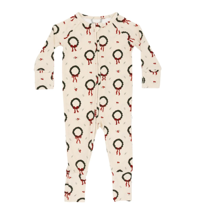Christmas Wreaths Small Ribbed Zip Romper
