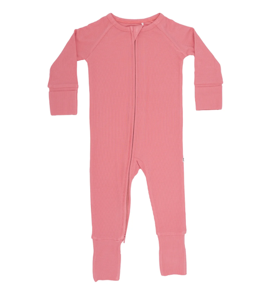 Peony Pink Small Ribbed Zip Romper