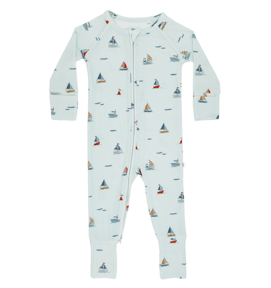 Nautical Boats Small Ribbed Zip Romper