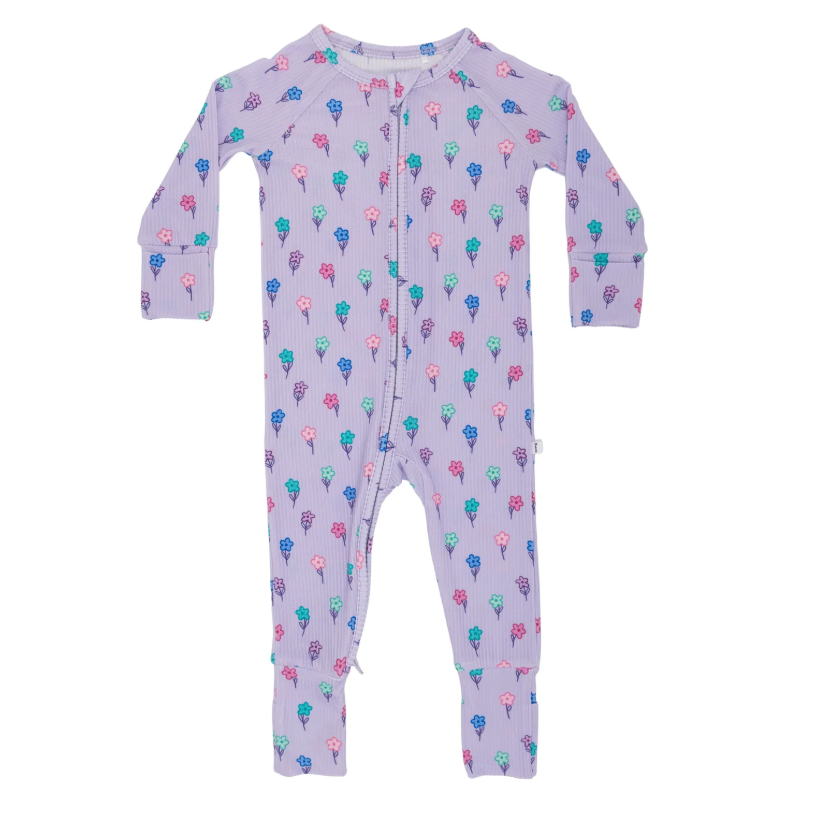 Lilac Daisies Small Ribbed Zip Romper