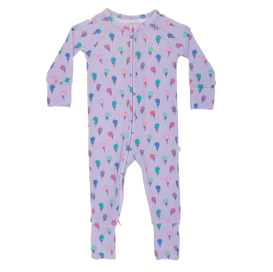 Lilac Daisies Small Ribbed Zip Romper