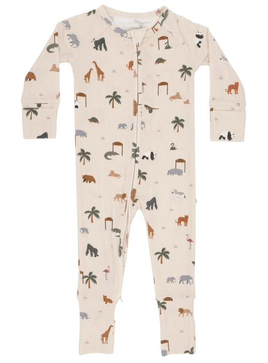 Zoo Day Small Ribbed Zip Romper
