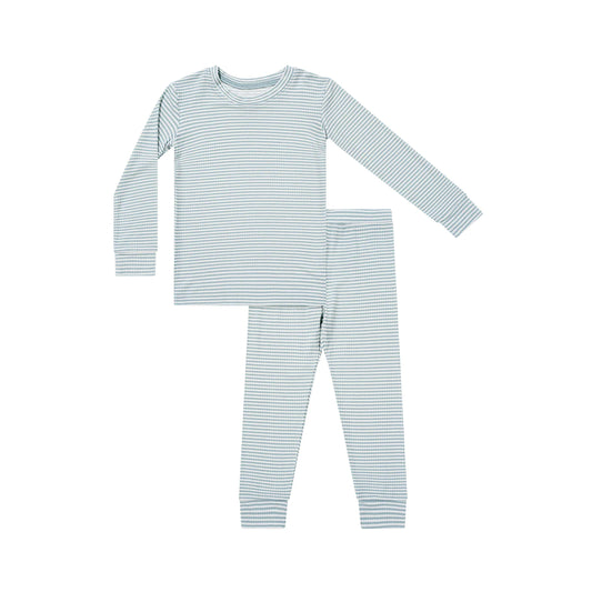 Blue Small Stripe Ribbed Two-Piece Set