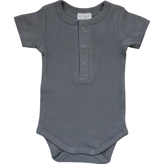 Grey Ribbed Snap Bodysuit