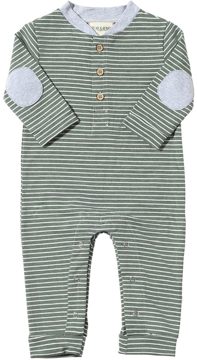 Henley Romper | Green + White Stripe